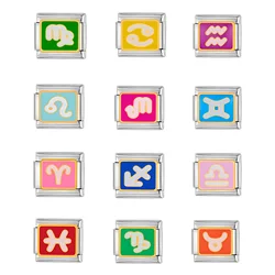 304 Stainless Steel Italian Charm Links For DIY Bracelet Jewelry Making Rectangle Fit 9mm Constellation Enamel 10mm x 9mm
