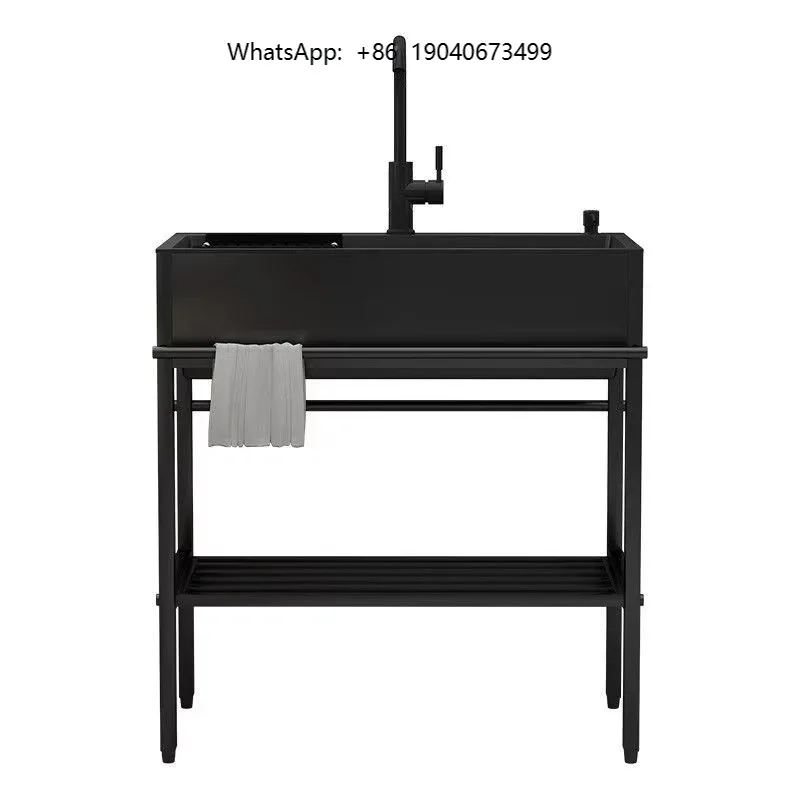 Freestanding Thick Rectangular Single-Basin Black Stainless Steel Welded Construction Kitchen Sink for Small cxl