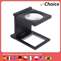 10X 28mm Mini Zinc Alloy Folding Magnifier with Scale for Textile Optical Glass Foldable Magnifying Tool