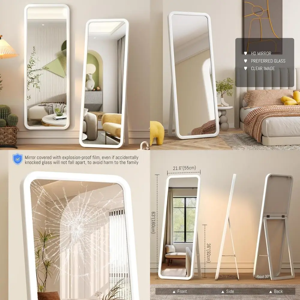 Large Solid Wood Floor Wall-Mount Full Length Mirror with Wooden Frame, Free Standing Full Body Mirror Stand, Large Mirror for H