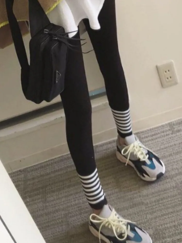 

Облегающие полосатые леггинсы с высокой талией, женские шикарные эластичные леггинсы с девятью точками, модная облегающая верхняя одежда, повседневные брюки, весна-осень