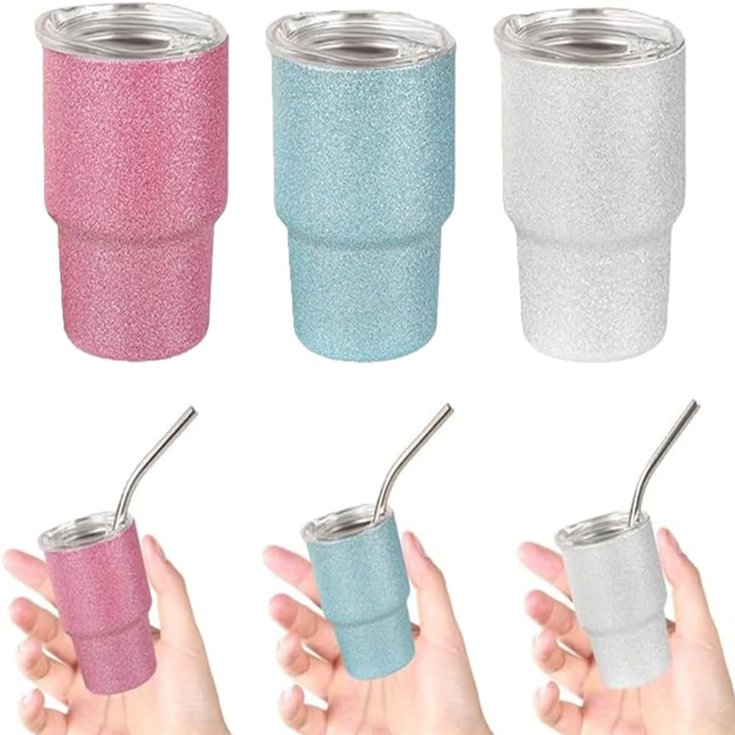 Set Of 3 3oz Mini Tumbler Shot Glass With Straw and Lid, Stainless Steel Sublimation Mini Shot Glass Tumblers for for Espresso C