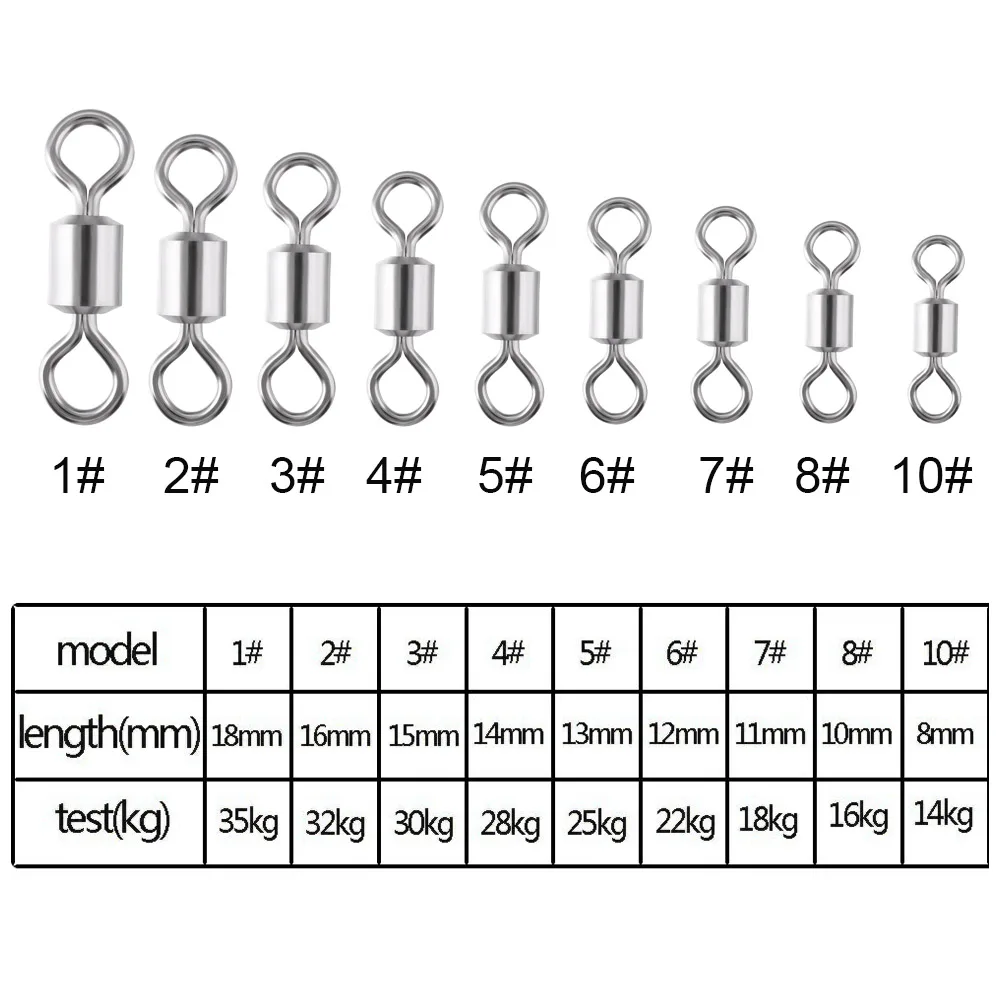 100 Pcs/lot High Strength Fishing Swivels Bearing Solid Rings Rolling Fishing Connector Fishing Tackle Accessories Multi Sizes