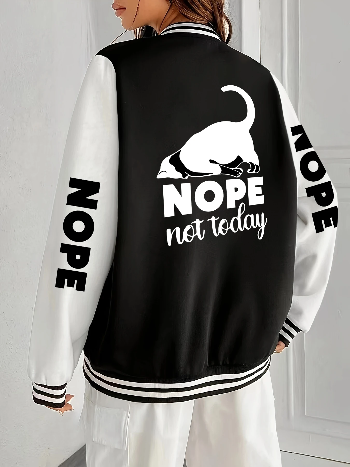 

Nope Not Today Dogs Print Baseball Uniform Unisex Soft Comfortable Veste Woman Button Street Clothes Autumn Casual Jacket
