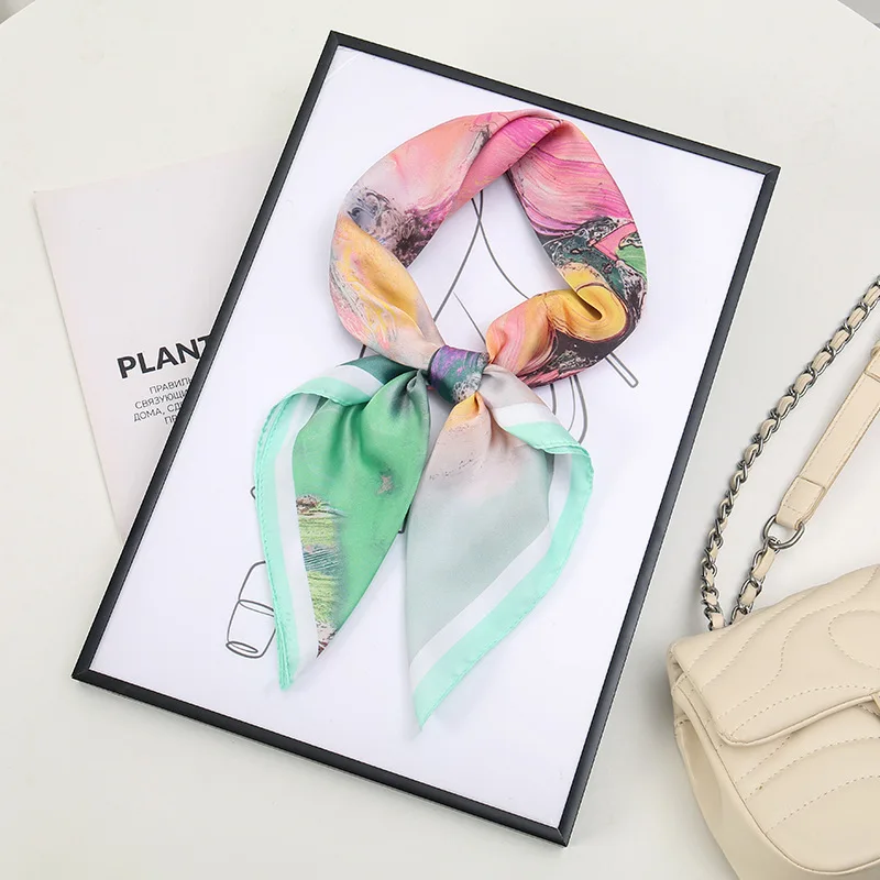 

Spring Nature Flower Silk Scarf Women's Pastoral Style Satin Versatile Small Fresh Fashion Scarf Square Scarf Advanced Sense
