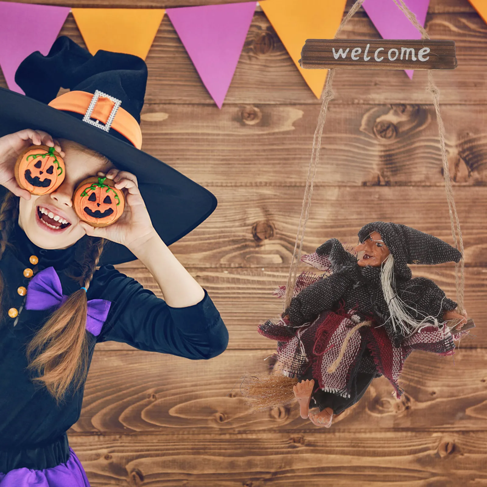 

1Pcs Retro Halloween Witch Pendant Hanging Decor Haunted Festival Decoration Spooky Hanging Prop Halloween Witch Ornament