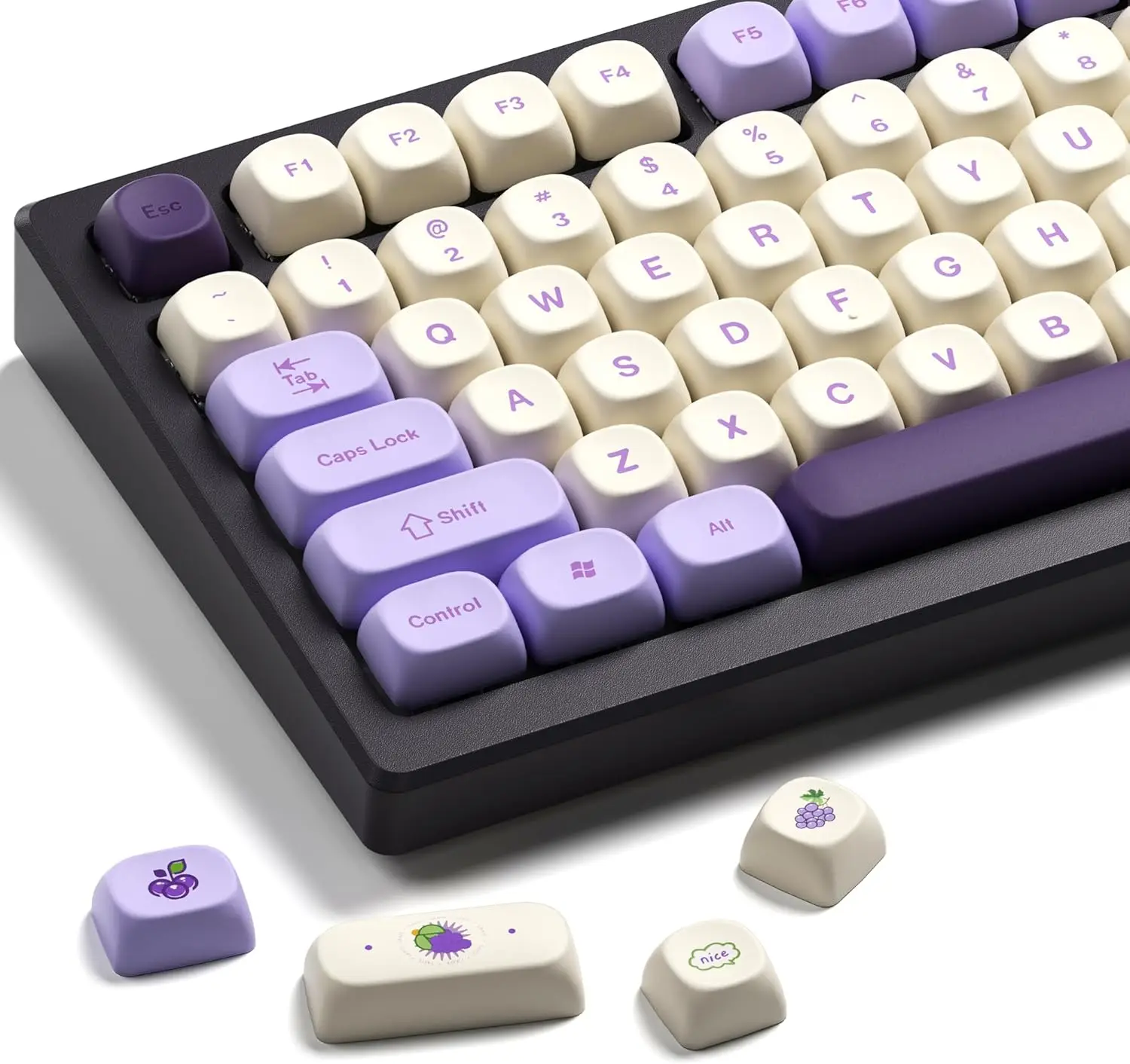 Purple Grape Theme PBT Dye-Sub Keycaps Set for Mechanical Keyboards (Compatible with Cherry MX Switches  Purple & White Design)