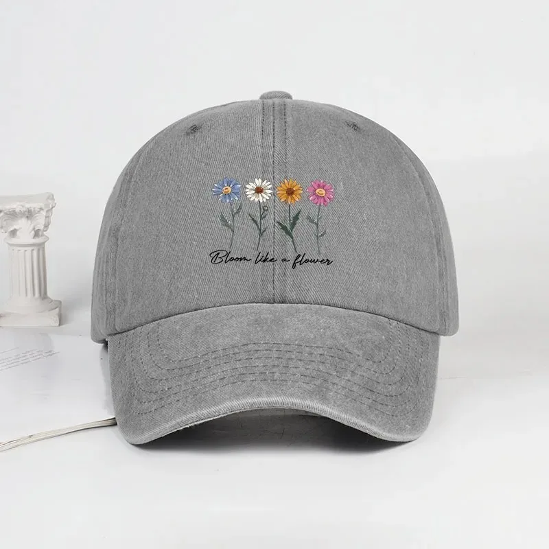 Fashionable Vintage Washed Daisy Baseball Cap – Unisex “Flowers in Bloom” Letter Print Dad Cap – Outdoor Travel & Casual Sun Hat
