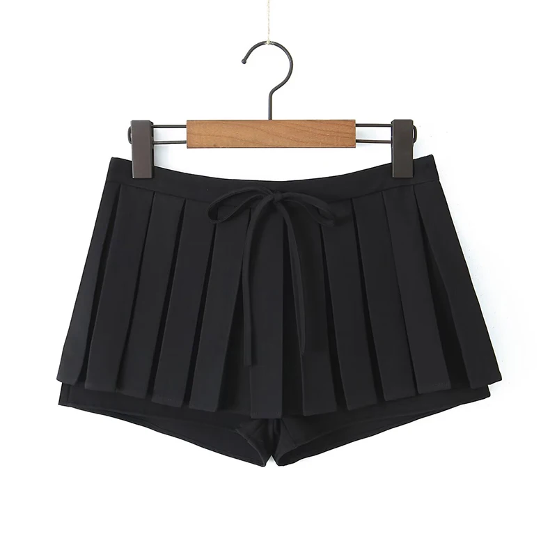 

YENKYE Preppy Style Bow Pleated Mini Skirt For Women Side Zipper With Underwear Summer Skirts Gray White Black