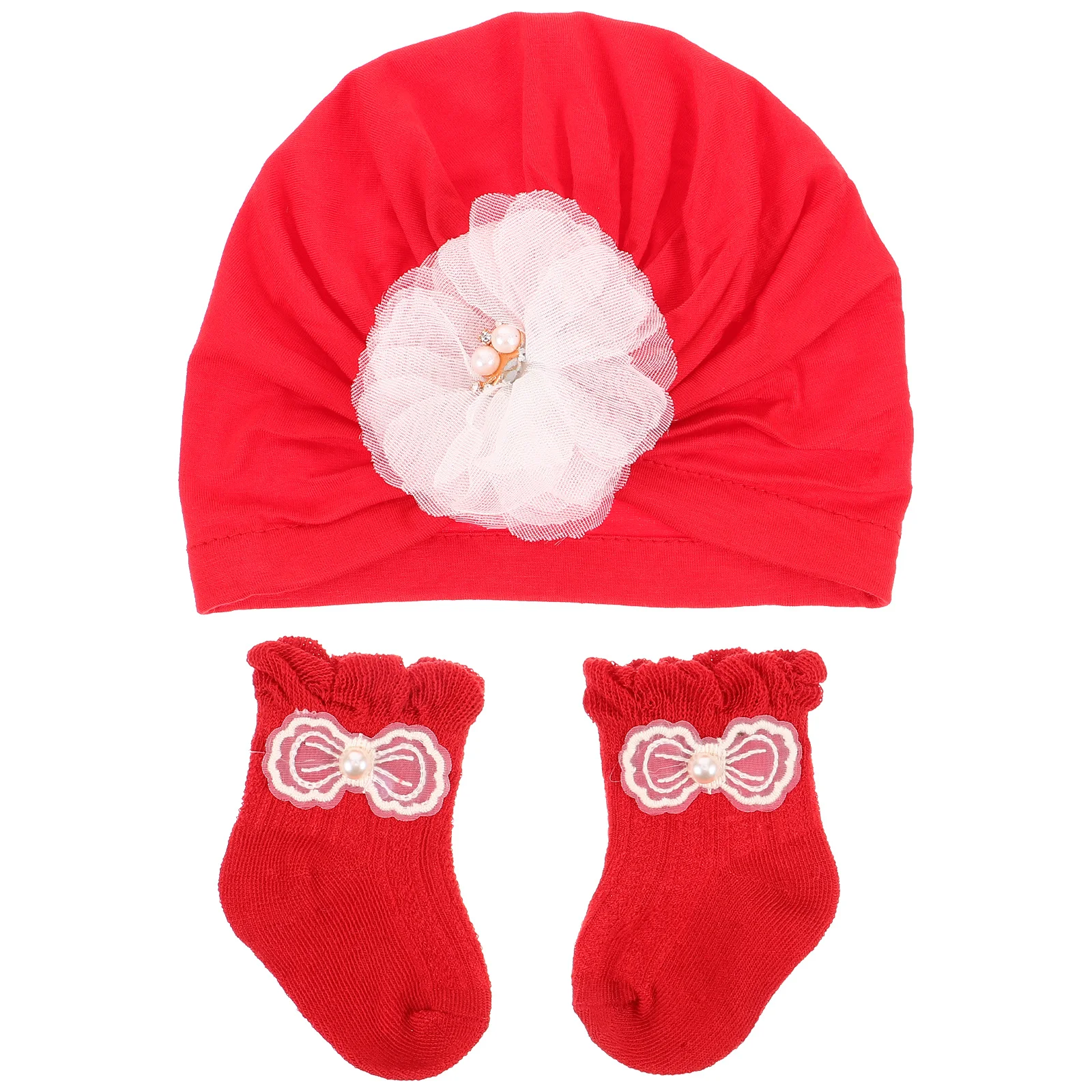 

1Set Decorative Baby Girl Hat Cotton Newborn Socks Soft Comfortable Infant Birthday Party Christmas Daily Wear