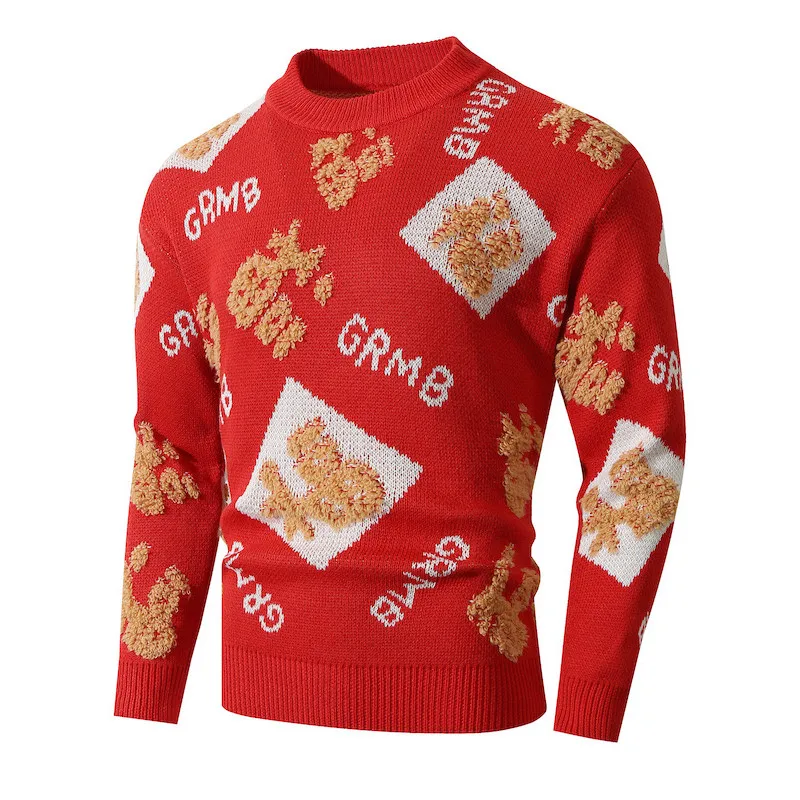 M-XXXL Plus Size Men's Christmas Sweater Round Neck Long Sleeve Unisex Casual Knitted Xmas Jumper Chinese New Year Clothing Male