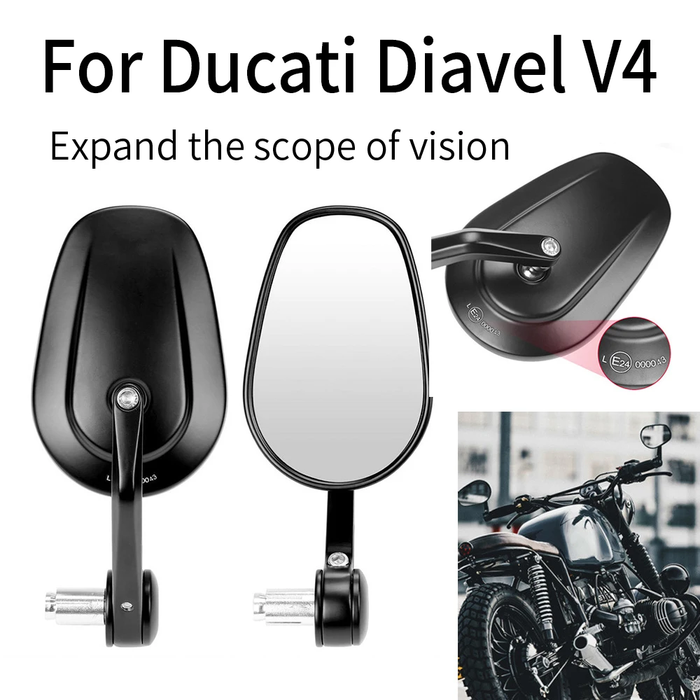 

For Ducati Diavel V4 Cruiser Motorcycle Rearview Mirrors Handlebar Side Mirrors Oval Wide Angle Vision Aluminum Alloy