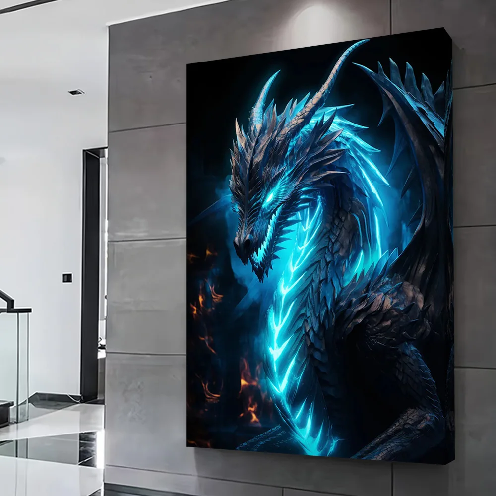 Neon Dragon Nebulae Poster Customizable Printed Canvas Painting Wall Art Gift for Room Decorating Interior Decoration Wand Deko