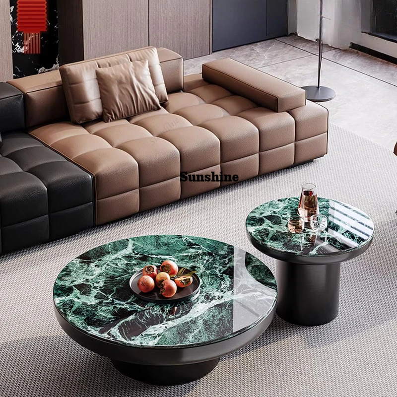 

TDNatural luxury stone coffee table, living room household, suspended round coffee table