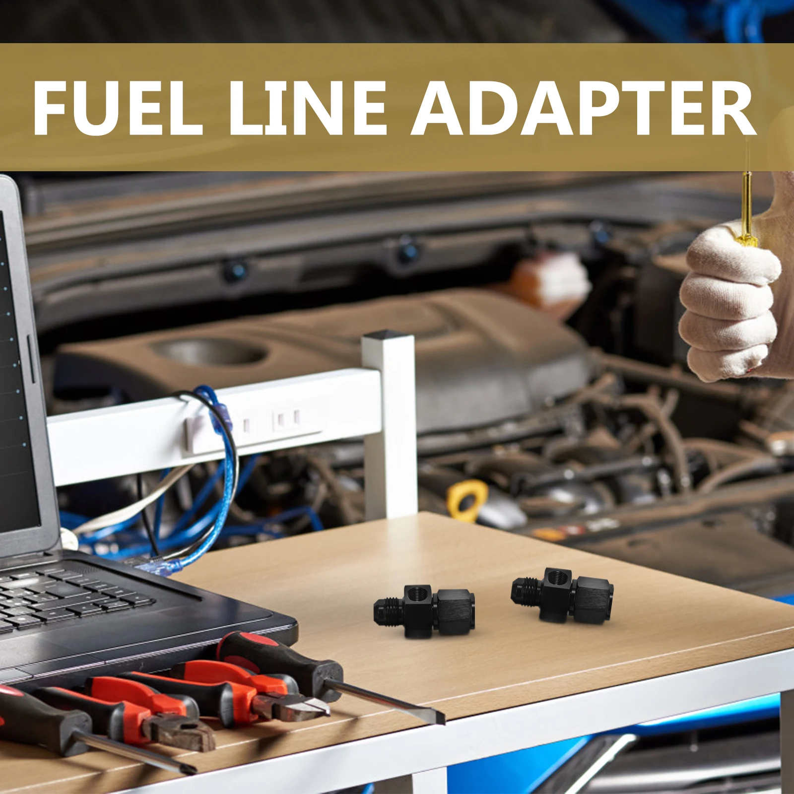 

6AN 1 8NPT Fuel Line Adapter Oil Pressure Sensor Fitting Black AN6 Hose Barb Straight Swivel Engine Accessories