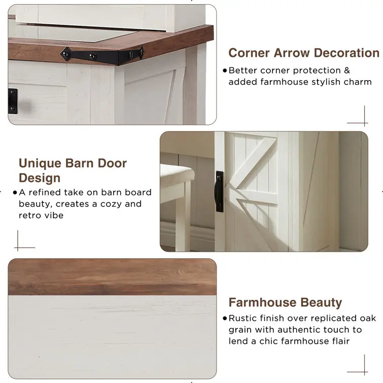 Farmhouse Style Furniture Brown Girl's Dressing Table Vanity Desk for Makeup with Mirror