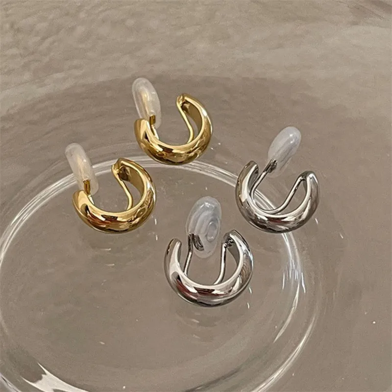 الذهب اللون أقراط مستديرة للنساء الأذن النساء لا مثقوب C شكل هندسي مشبك الأذن العظام كليب مجوهرات بسيطة #3