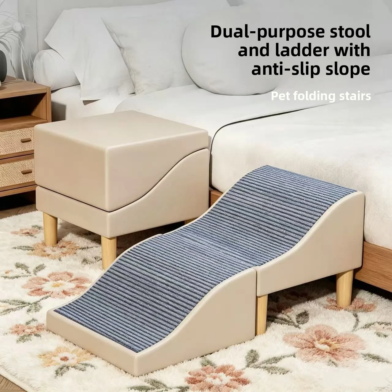 Scalloped Foldable Dog Steps Slope Ladder Multifunctional Foot Stool For Elderly Small Pets Access Couch & Bed