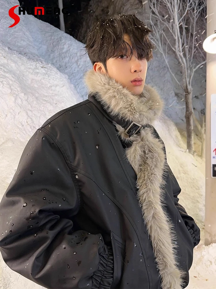 سترات باركاس جلدية عصرية بياقة من الفرو الصناعي للرجال لشتاء 2025 معاطف جديدة مبطنة بياقة عالية من جلد البولي يوريثان معاطف باركاس #1