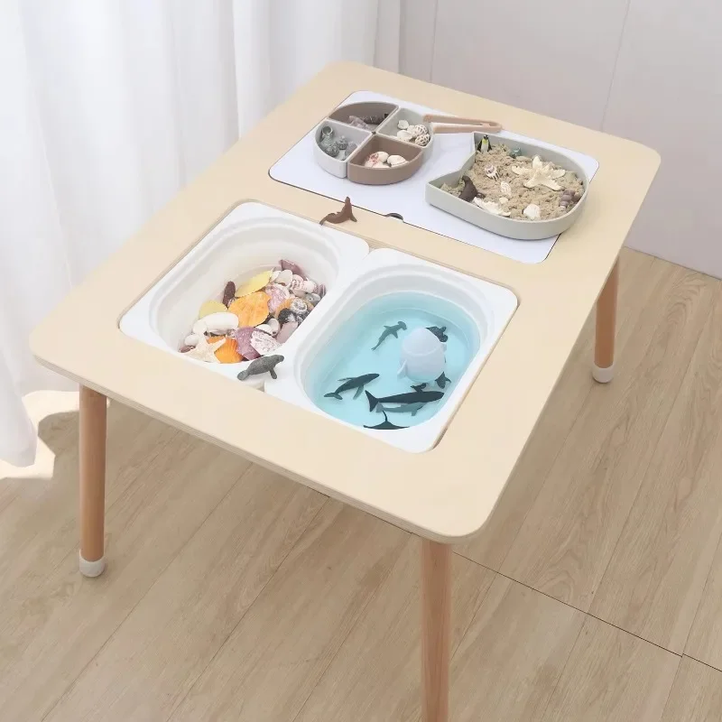 Children's playroom furniture Wooden baby toys Storage table Children's games Sand water sensory table