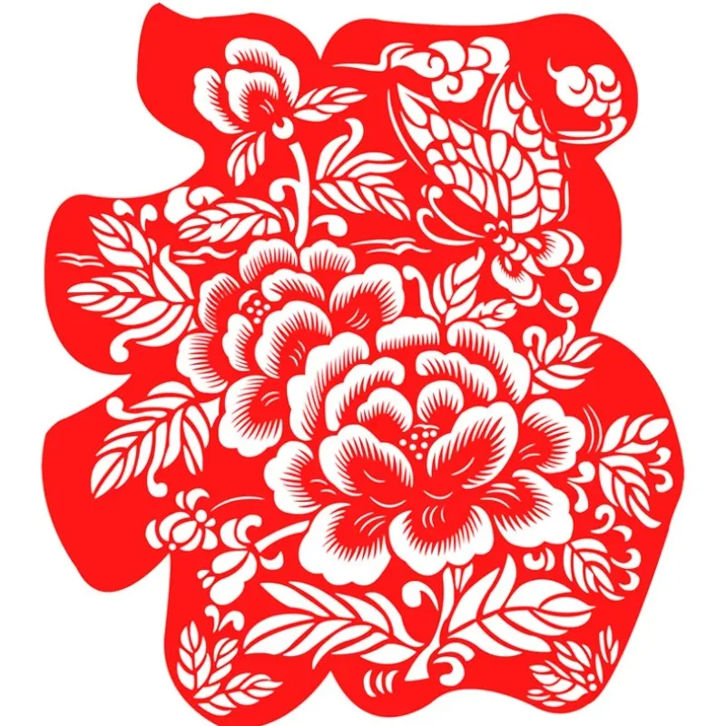 20CM Chinese Paper-cutting Hollow Blessing FU Koi Carp Magpie Panda Flower Rice Paper Window Decal Sticker Spring Festival Decor