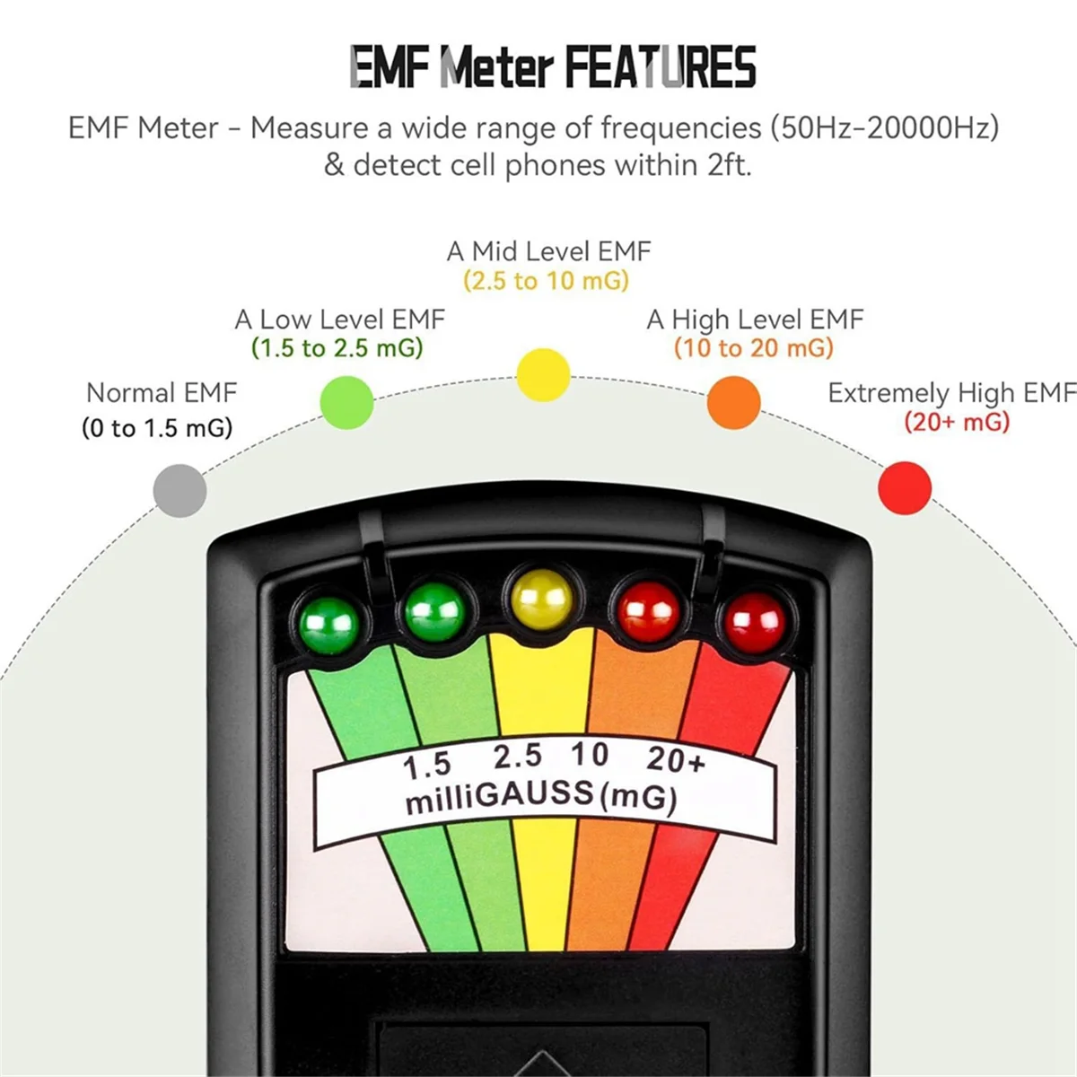 اختبار إشعاع المجال الكهرومغناطيسي صيد الأشباح كاشف المعدات خوارق 5 LED غاوس EMF متر أ