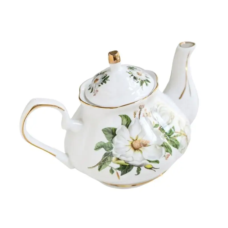

R9UF Handcrafted Floral Relief Design Ceramic Teapot With Handle For Tea Enthusiasts