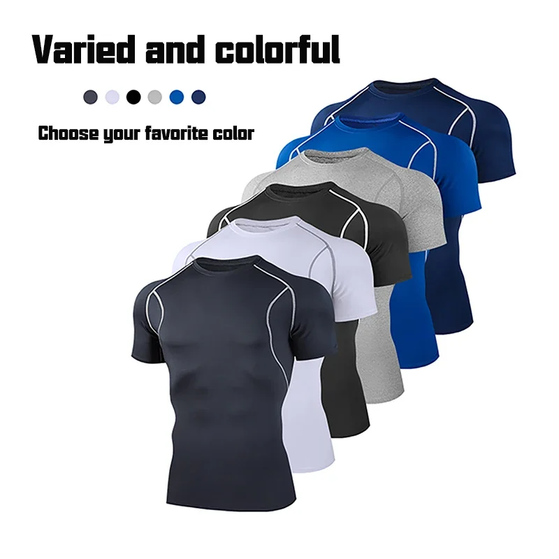 

Sportswear for men, basketball, football, high-elasticity fitness, running, breathable and sweat-absorbing short-sleeved base