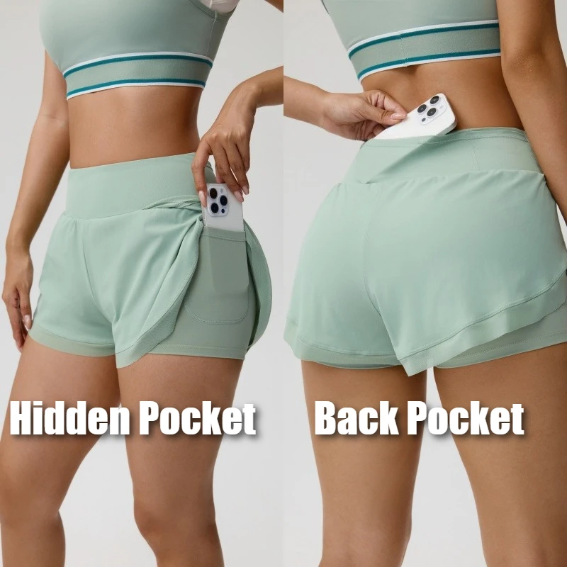 Women's High-Waisted Summer Sports Shorts Top Mesh Breathable Double-Layer Quick-Dry Gym Fitness Running Cycling Yoga Shorts