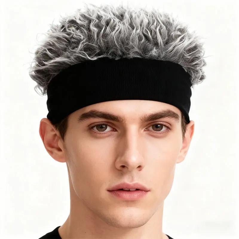 Fashionable versatile wig hat with realistic hair, warm autumn and winter hat for men