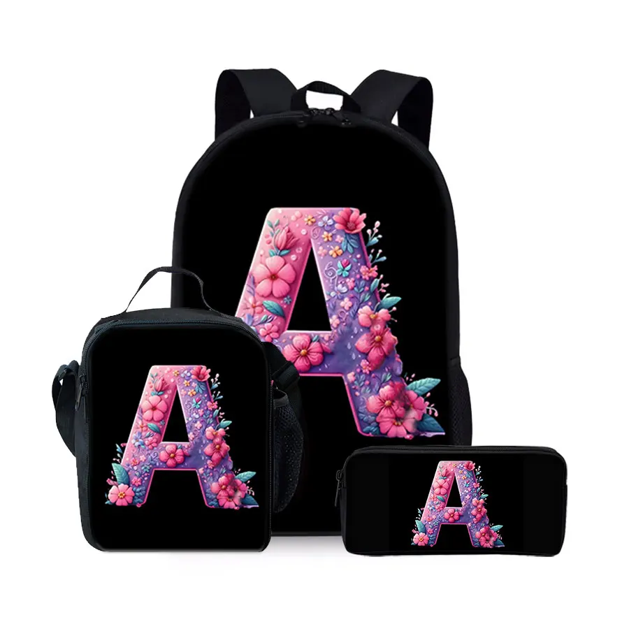 New English Alphabet Pattern Three Piece Set Backpacks for Boy and Girls Best Gifts 2D Flat Cartoon School Backpack for Children