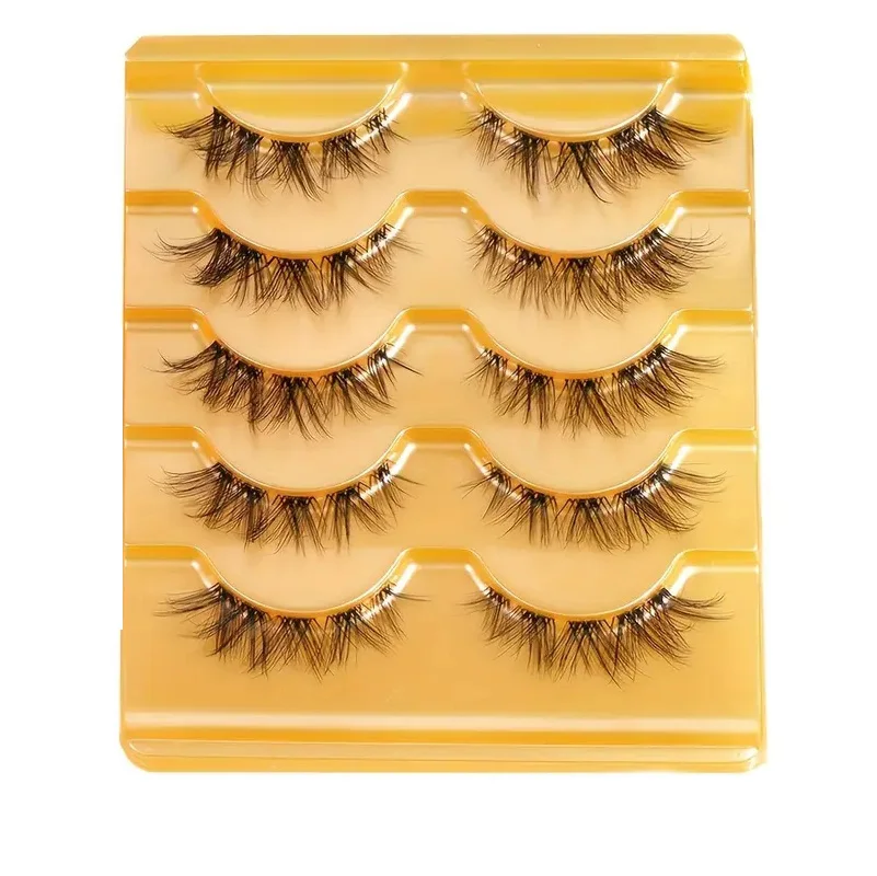 5 أزواج من الرموش الصناعية الطبيعية الطويلة على شكل ثعلب، ساق شفافة، خفيفة الوزن ومريحة، مناسبة للاستخدام اليومي أو المناسبات الخاصة