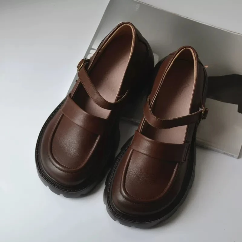 Leather Mary Jane Platform Heels for Women, Featuring A Classic Retro Lolita Style with A Big Head and Small Feet Design
