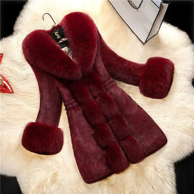 Faux Fur Coat for Women\'s Fashion High-end Faux Rabbit Fur Coat 2023 New Women\'s Coat Medium Length New Large Fur Collar Coat