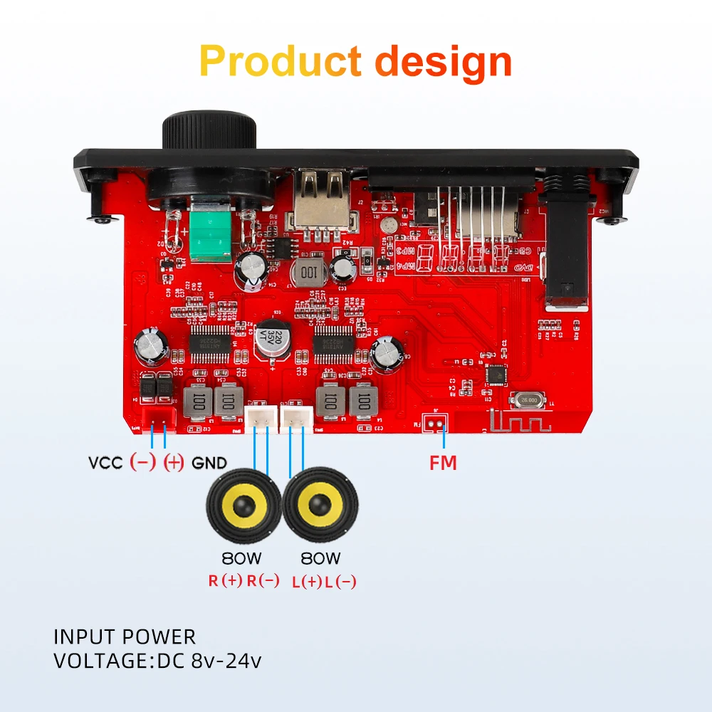 8V-24V 2*80W Verstärker MP3-Decoder-Karte Lautstärke regler Bluetooth 160W MP3-Player Auto FM-Funkmodul TF USB-Mikrofon aufzeichnung