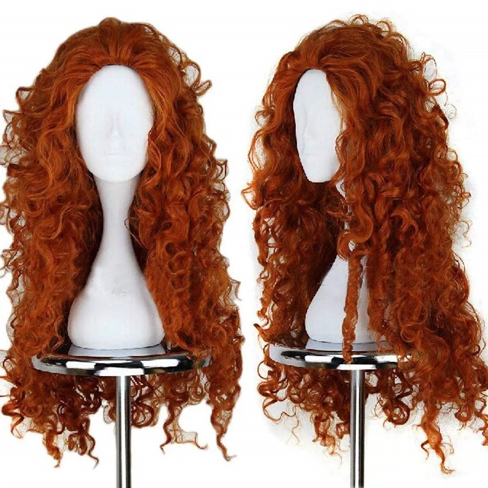 Merida Cos Wig Long Orange Curly Role Play Wig Halloween Synthetic Hair Perucas Wigs Princess Brave Legend Merida Hair Anime Wig