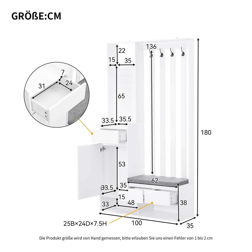 PINGGO Flur-Garderobe mit weicher Polsterung, langer Aufbewahrungsbank, multifunktionaler Schuhschrank für den Eingangsbereich, modernes Design, Plug-in-Schreibtisch – Detail 13