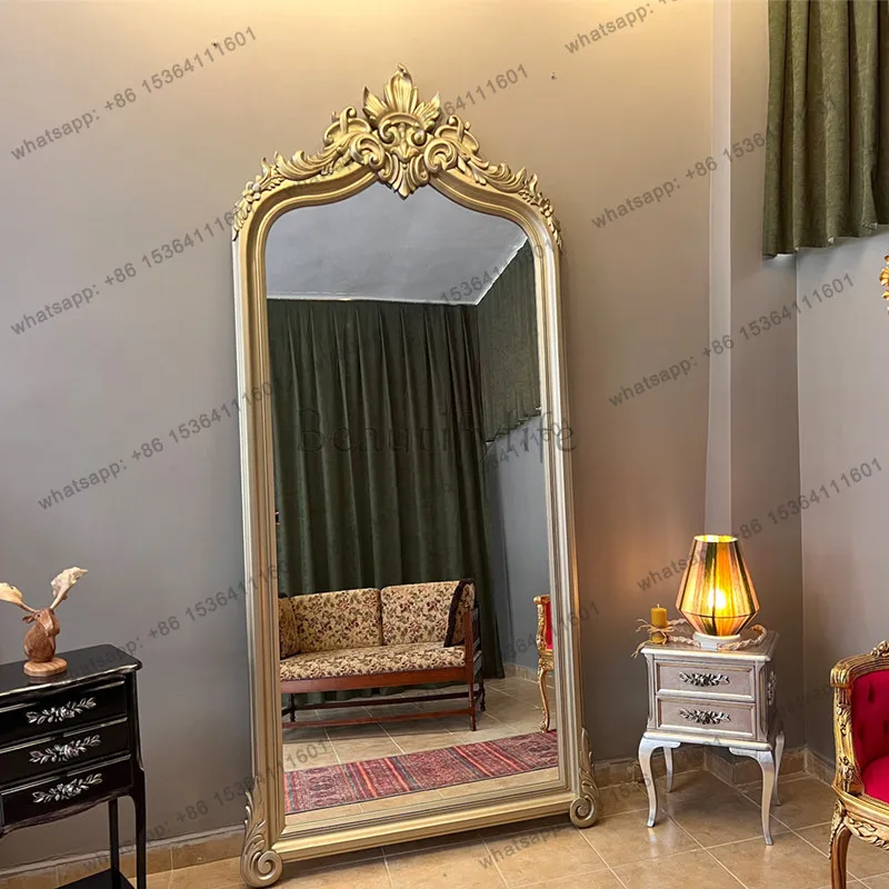 American high-end full-length mirror French retro engraved European-style home bedroom floor-to-ceiling fitting mirror