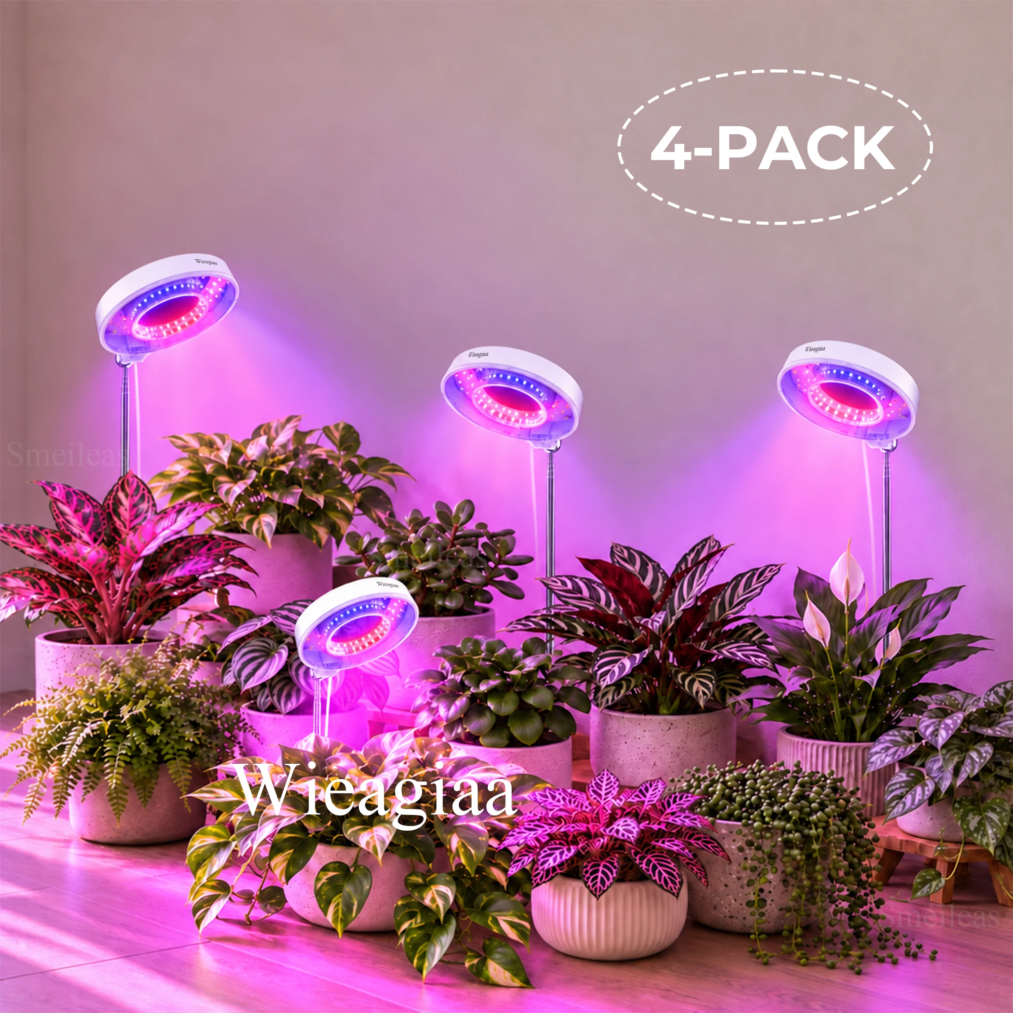 4Pcs Ring Plant Lights, 4in Heads, Soil Insertion Or Adhesive Shelf Mounting, 3/9/12H Timer, 4 Brightness Settings, 3 Modes: Full Spectrum/Red-Blue/Combined, 360° Rotating Head, Telescopic Stand, For Windowsill Plants