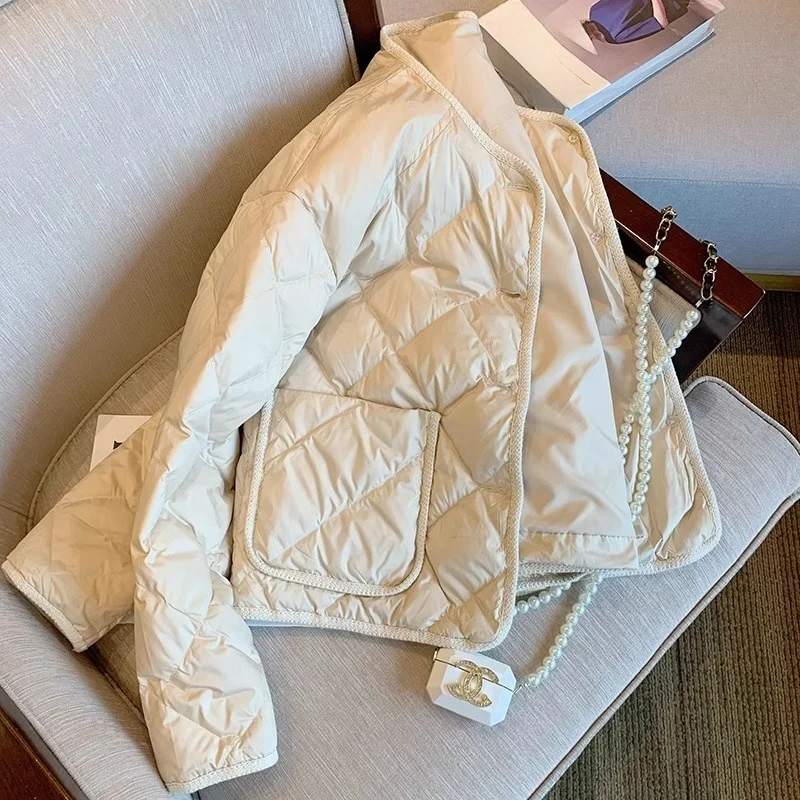 

Легкая хлопковая стеганая куртка с ромбовидным узором для женщин, осенне-зимнее модное тонкое хлопковое пальто с наполнителем