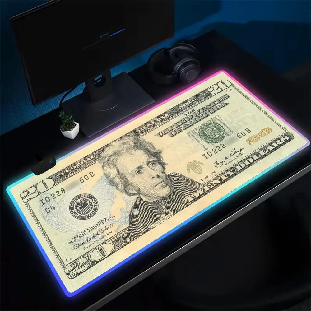 

Все доллары США 20, коврик для мыши, игровой коврик для мыши в стиле аниме, светодиодные настольные коврики с подсветкой, резиновые настольные коврики XXL RGB