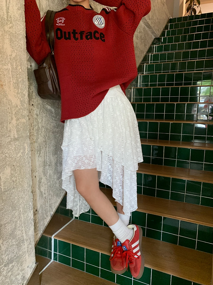 

Белая кружевная юбка А-силуэта женская, весна 2026, новая уникальная асимметричная модель с высокой талией, удобная, из смесового полиэстера, повседневная