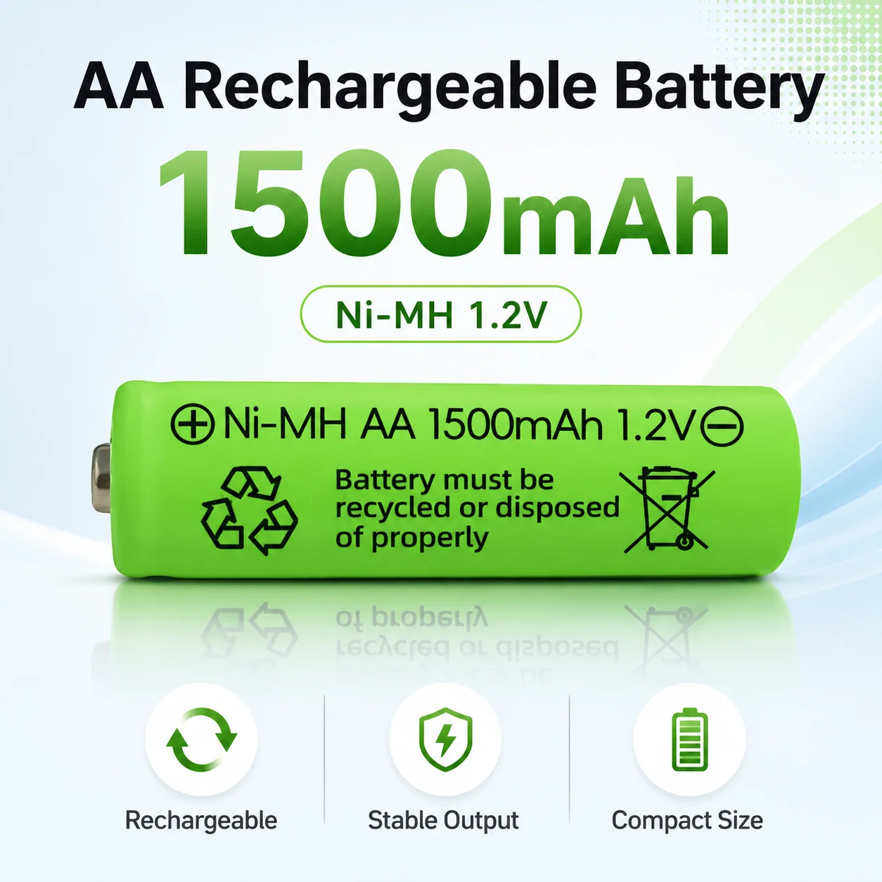 

1.2V 1500mAh AA Ni-MH Rechargeable Battery High Capacity For Bubble Machine Microphone