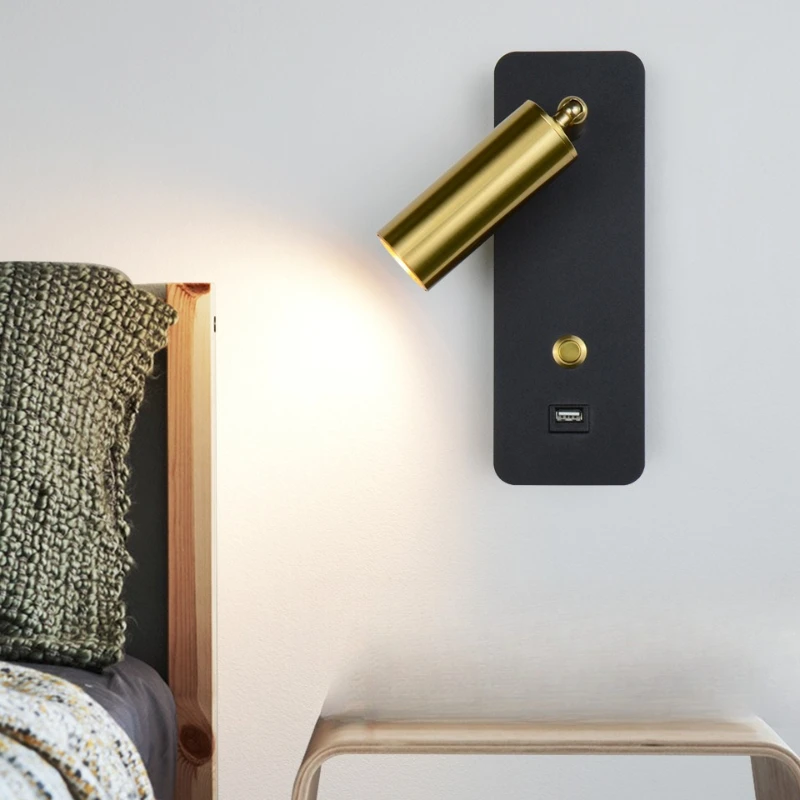 

Внутренние светодиодные настенные светильники с зарядкой через USB, настенный светильник для спальни, гостиной, столовой, скандинавского современного прохода с бра-выключателем