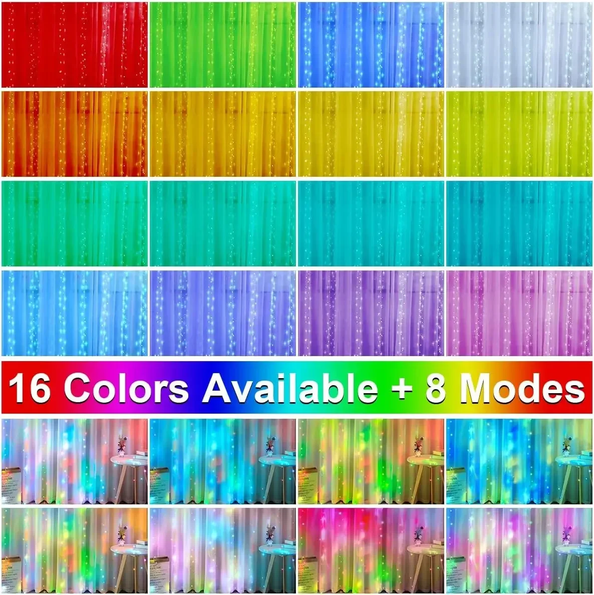 Smart RGB Curtain Lights16 Million Colors LED String Lights USB Navidad Garland for Christmas Window Wedding Decoration Outdoor