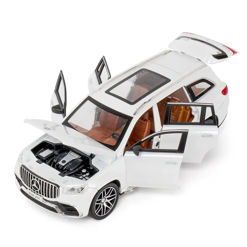 Modelo de coche de aleación Benz GLS63 AMG, juguete extraíble con sonido y luz, decoración fundida a presión para niños, regalo de Navidad, 1:24