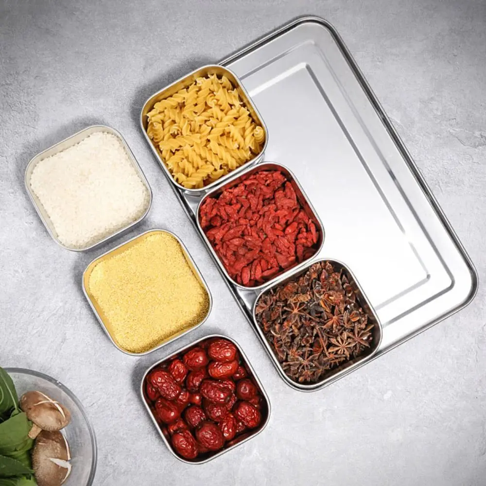 

6/8 Grid Seasoning Storage Box Rectangular Stainless Steel Food Preparation Box Rust-proof Durable Dessert Ingredient Box