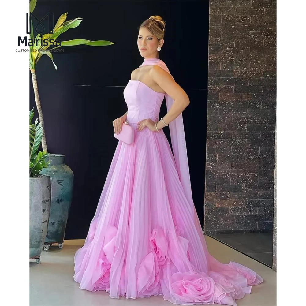 

Marissa 3D Flowers Women Evening Dress Woman Line A Elegant Evening Dresses for Woman Luxury Custom Made Pink Off-shoulder Prom