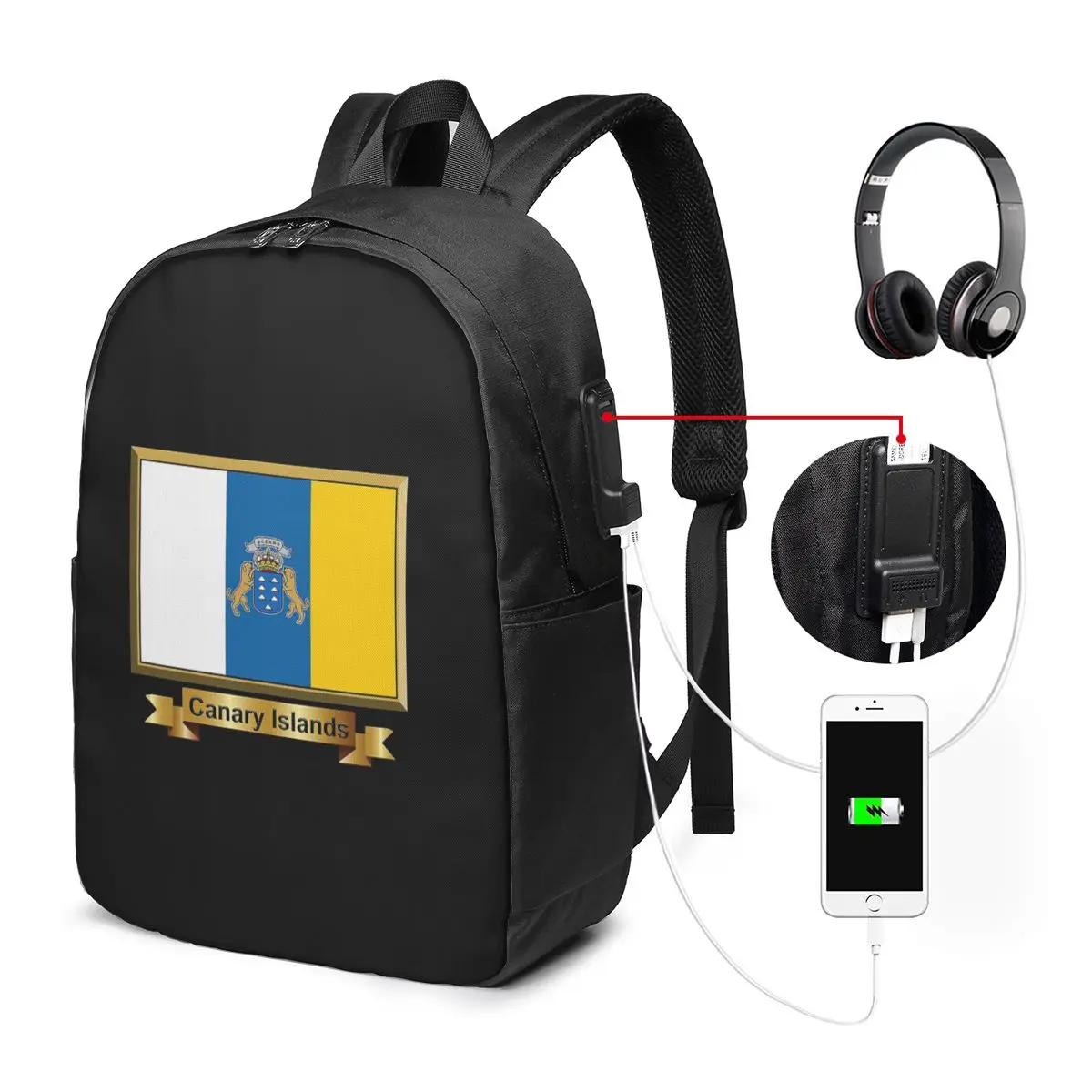 Spain Flag Oceano Canary Islands Backpack Travel Notebook Bag Computer College Student School Bag Laptop Shoulder Bags