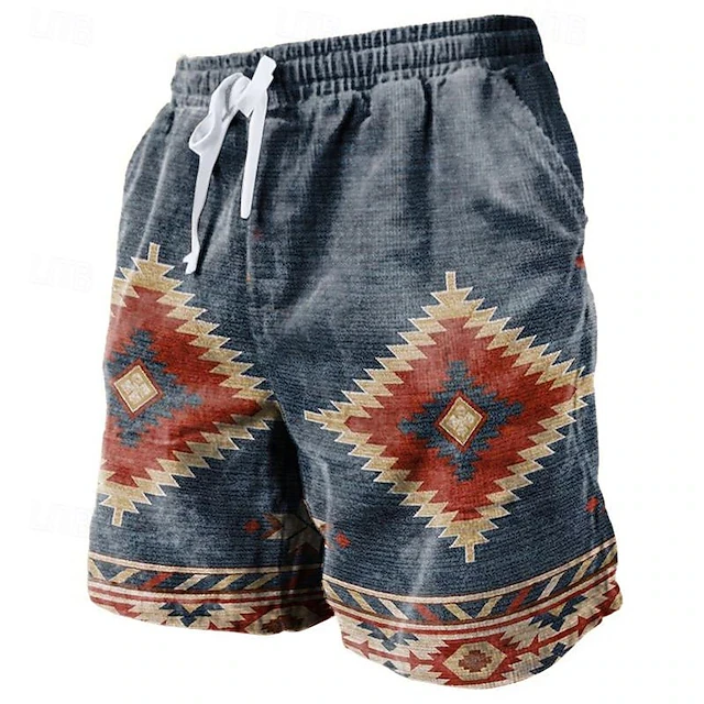 

Мужские шорты в западном ковбойском стиле с полосатым принтом, ретро-рабочая одежда, свободные, с боковыми карманами, повседневные, уличный стиль, оверсайз
